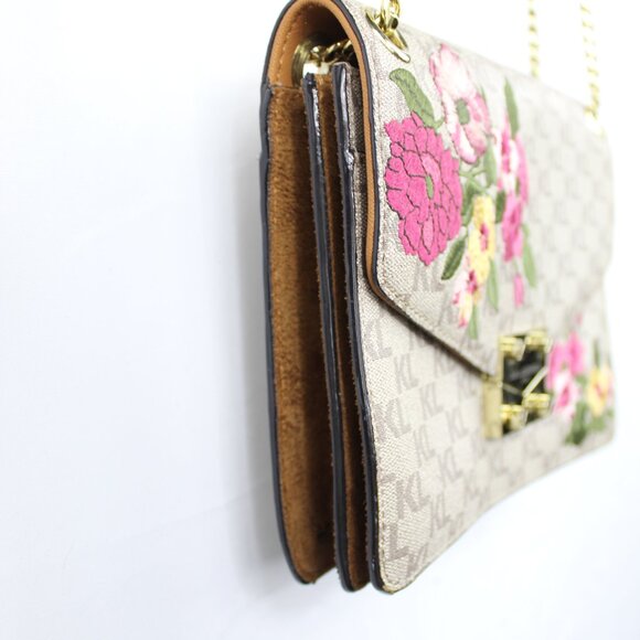 Karl Lagerfeld Paris Floral Embroidered Chain Link Crossbody Shoulder Bag - VGUC - Picture 4 of 14